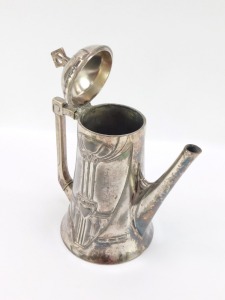 An early 20thC WMF Jugendstil silver plated coffee pot, with a hinged lid, of outswept form, with angular handle and spout, cast with stylised flowers, impressed marks, 24.5cm high. - 2