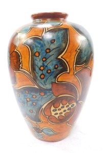 An early 20thC Clews Chameleon ware vase, decorated with stylised flowers against a light brown ground, No 234, impressed printed and painted marks, 25cm high. - 3