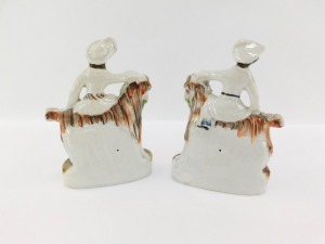 A pair of Staffordshire mid 19thC pottery figures, modelled as the Prince of Wales and Princess Royal, mounted riding on goats, raised on a naturalistic oval base, 19cm high. - 4