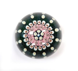 A William Manson Phoenix paperweight, limited edition 10/75, millefiori against a green ground, central PP cane, etched marks, dated 2002, 6cm diameter. - 2