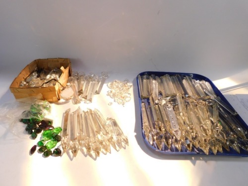 Victorian and later prismatic lustre drops, other drops, etc. (2 trays)