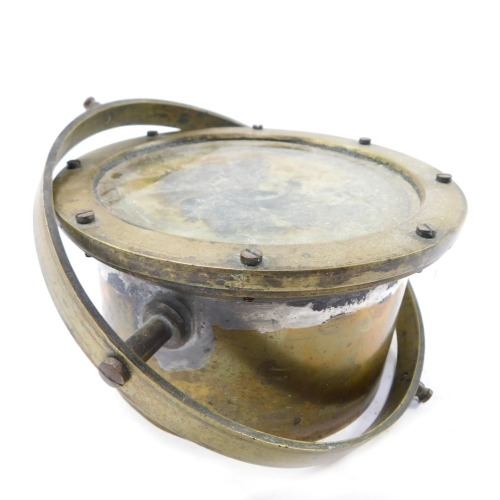 An early 20thC brass cased gimbal compass, by John Lilley and Gillie Limited, Northshields, 20cm diameter.