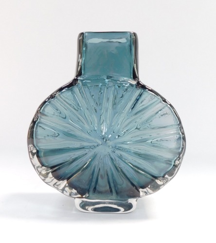 A Whitefriars blue glass Sunburst vase, designed by Geoffrey Baxter, 15cm high.