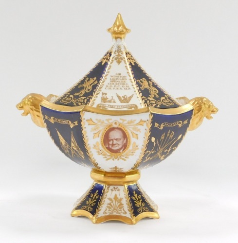An Abbeydale China by T Goode Churchill vase, limited edition 213/250, with blue, white and gilt painted decoration, 25cm high.