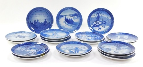 A group of Royal Copenhagen collector's plates, for various years, comprising 1979, 1977 (x2), 1976 (x2), 1967, 1966, 1965, 1964, 1963, 1975 (x2), The Olympiad 1976, 1974, 1973, 1972, 1971, 1970 and 1969. (19)