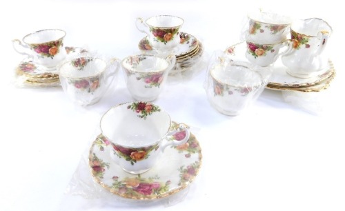 A boxed Royal Albert Old Country Roses part tea service, to include serving plate, 21cm wide, cups, saucers, etc.