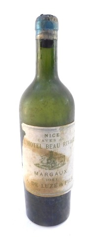 A bottle of Margaux 1921 wine, by A De Luz & Fils, for Nice Caves de Hotel Beau Rivage.