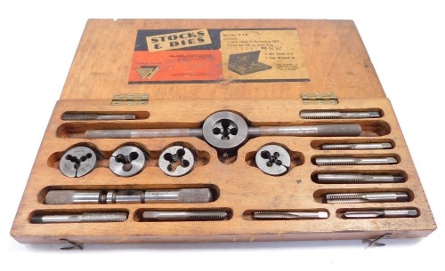 A cased stocks and die set, set no C16, by The British Tap & Die Co Ltd, boxed.