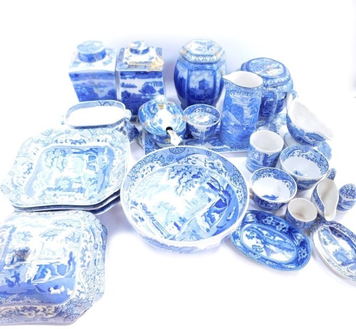 Blue and white wares, to include Ringtons Cathedral jar and cover, various other jar and covers, tureen and stand, Spode tureen and cover, Spode Italian and other blue and white wares, etc. (a quantity)