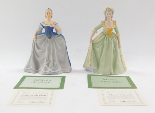 Two Franklin porcelain figures, comprising Maria Antoinette and Catherine The Great, each 21cm high, with certificates. (2)