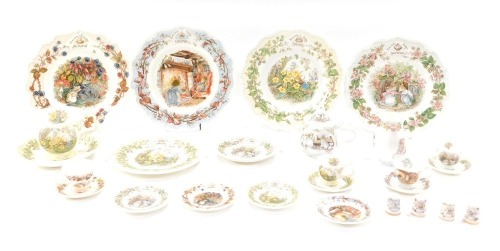 A group of Brambly Hedge wares, comprising Royal Doulton miniature tea service, comprising teapot, cups and saucers for the Four Seasons, thimbles for the Four Seasons, side plates for the Four Seasons, and a larger plate for Summer, a full size Royal Dou