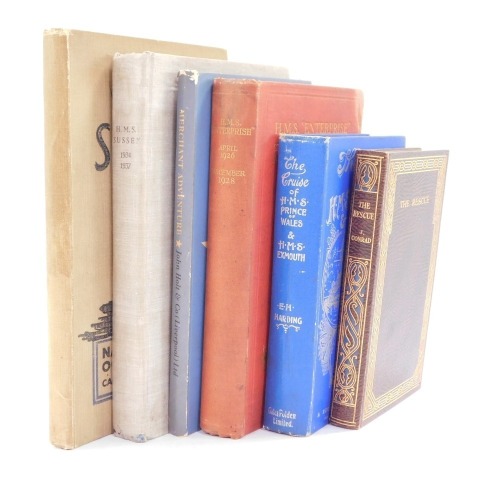Nautical books, comprising The Rescue by J Conrad, HMS Sussex, Merchant Adventure, HMS Enterprise, Cruise Of HMS Prince of Wales and other naval related books. (6)