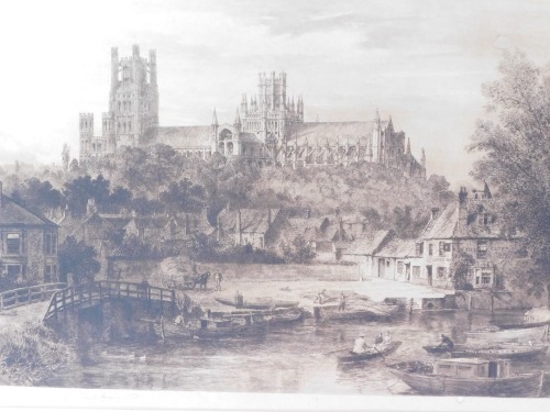 Charles Oliver Murray (1842-1923). Ely Cathedral from the Great Ouse, engraving, signed, Print Sellers UV blind stamp, 46cm x 65cm.