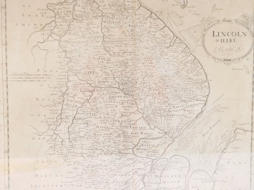 After Robert Morden. Map of Lincolnshire, 1690, 39cm x 45cm, framed and glazed.