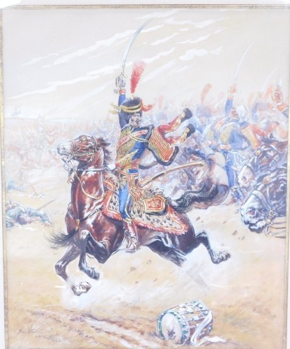 Pierre H Lenaux (French 20thC). Charge Of The Heavy Brigade At Balaclava, watercolour and body colour, signed, dated 1942, 42cm x 34.5cm.