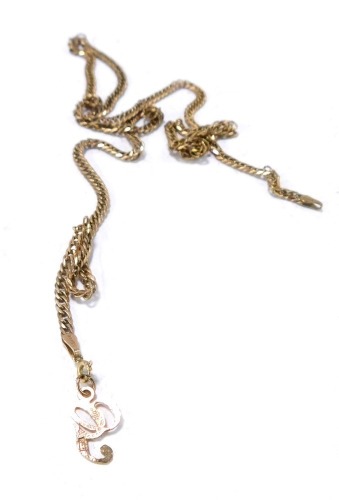 A 9ct gold curb link neck chain, stamped Italy, 62cm long, together with a 9ct gold G pendant, 13.7g all in.