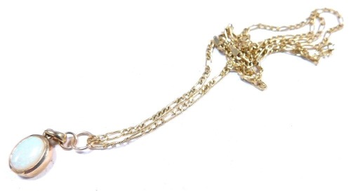 A 9ct gold opal pendant and chain, the pendant 1.5cm high, on a figaro neck chain, 60cm long, 3.9g all in.