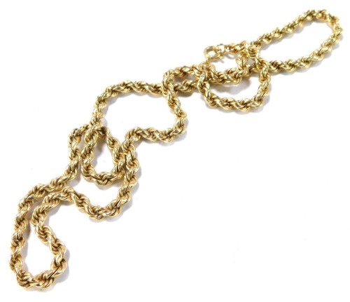 A rope twist neck chain, with gold loop top, stamped 750, 50cm long, on a plated chain.