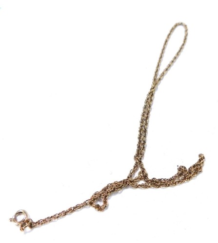 A 9ct gold fine link neck chain, 3.2g, 40cm long.