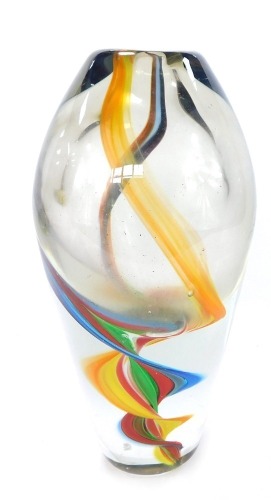 A Murano art glass vase, of ovoid form, with multicoloured twist decoration, 24cm high.