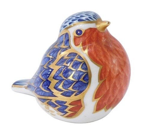 A Royal Crown Derby robin paperweight, with gold stopper, 7cm high, boxed.