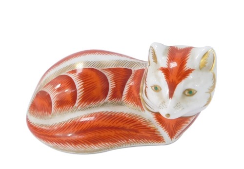 A Royal Crown Derby red fox paperweight, with gold stopper, 7cm high, boxed.