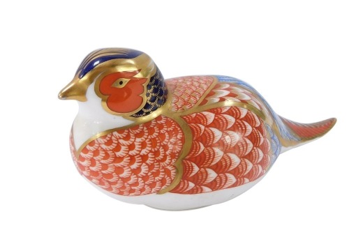 A Royal Crown Derby pheasant paperweight, with gold stopper, 6cm high, boxed.