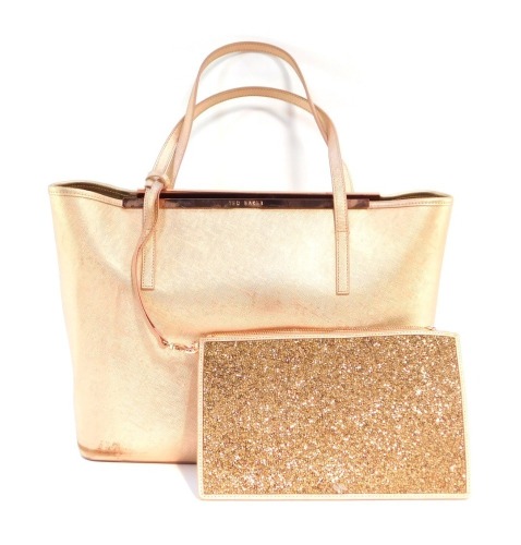 Two Ted Baker lady's handbags, a glitter clutch and a pink metallic weekend bag. (2, AF)