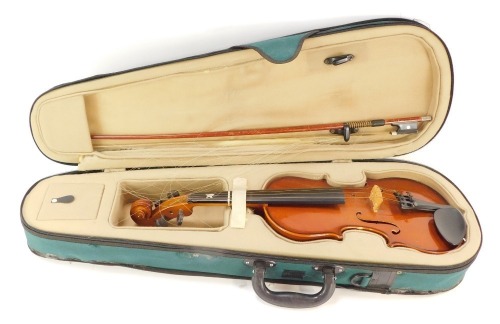 A John Hornby Skewes & Co violin, model ACV32, with bow, cased, the violin 51cm long, the body 30cm long.