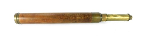 A 19thC mahogany and brass three draw telescope, by Parkinson & Frodsham, London, with brass cap ends, 51cm long when closed.