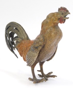 An Austrian cold painted bronze figure of a cockerel, with B and crown stamp to rear, possibly Bergmann, 11.5cm high. (AF) - 2