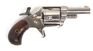 A 19thC Centennial 1876 model nickel plated 5 shot .41 calibre rimfire revolver, the 1 &frac12;" barrel stamped CENTENNIAL 1876 HOOD F.A. Co PAT APR.6.1875, marked on the lower frame CAL.41, Ser No 1664, mahogany handle, 15.5cm overall length. This is an obsolet