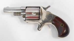 A 19thC Centennial 1876 model nickel plated 5 shot .41 calibre rimfire revolver, the 1 &frac12;" barrel stamped CENTENNIAL 1876 HOOD F.A. Co PAT APR.6.1875, marked on the lower frame CAL.41, Ser No 1664, mahogany handle, 15.5cm overall length. This is an obsolet - 4