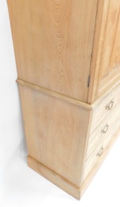 A Victorian blond ash linen press, the top doors above arrangement of three drawers on plinth base, previously painted, 196cm high, 120cm wide, 55cm deep. - 3