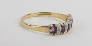 Two 9ct gold dress rings, comprising a peridot and CZ set cluster ring, ring size O&frac12; and an amethyst and CZ set half hoop dress ring, ring size O, 4.6g all in. - 3
