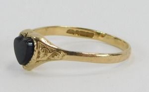 Two 9ct gold dress rings, one with heart shaped centre set with black agate, ring size L and a another set with CZ's on twist design, ring size K&frac12;, 2.9g all in. (2) - 3