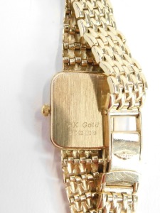 A 9ct gold Rotary ladies wristwatch, with rectangular watch head, on a four row strap, 19.9g all in. - 2