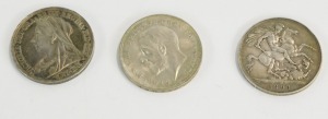 Three silver crowns, dated 1897, 1898 & 1935. - 2
