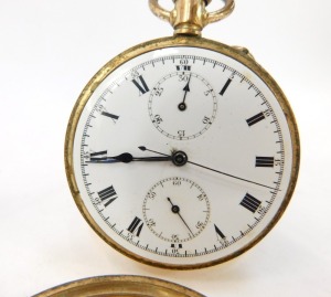 A gold plated pocket watch, and a white metal fob watch, stamped 925. (2) - 2