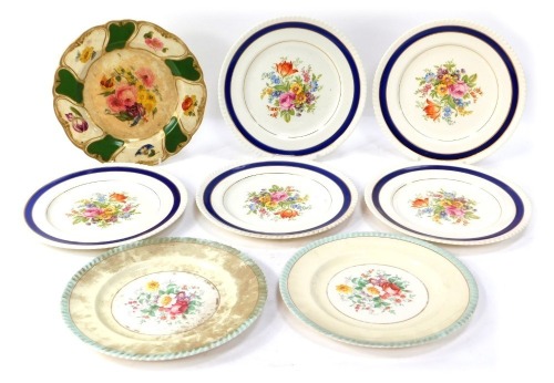 19thC and later plates, comprising a set of five Johnson Bros Old English pattern plates, a Crown Derby cabinet plate, and two Windsor Ware by Johnson Bros cabinets plates. (8)