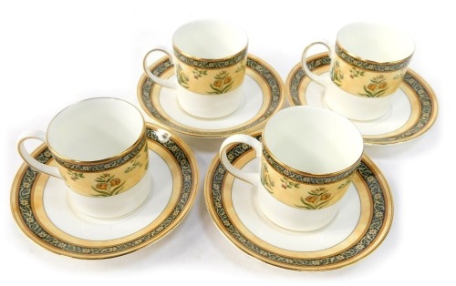 A set of four Wedgwood coffee cans and saucers in the India pattern.