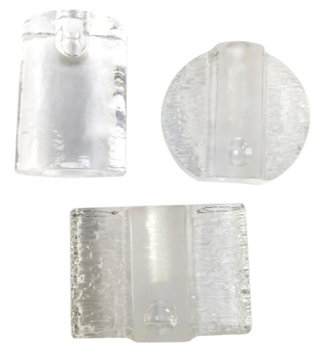 Three Walther art glass vases, comprising an oval domed example, 12cm high, two with bark effect detail, 11cm high. (3)