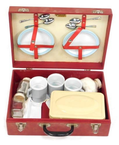 A Brexton picnic hamper, in red box with arrangement of Tupperware.