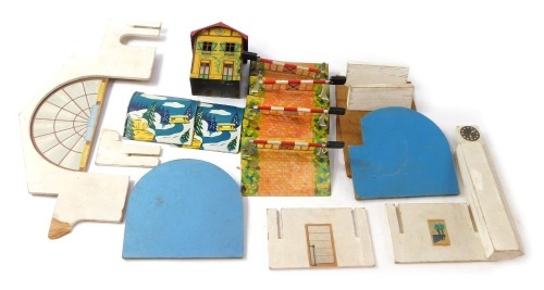 Tin plate railway buildings and level crossings. (1 tray)