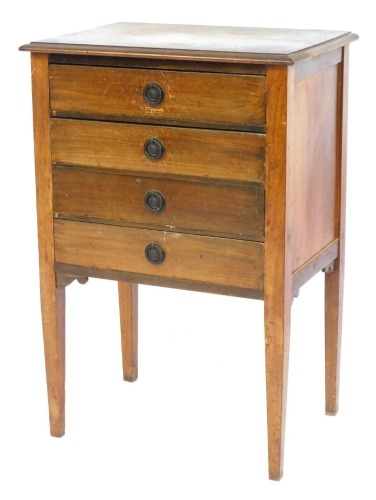 A 20thC mahogany music cabinet, with an arrangement of four drawers on tapered legs, 76cm high, 51cm wide, 36cm deep.